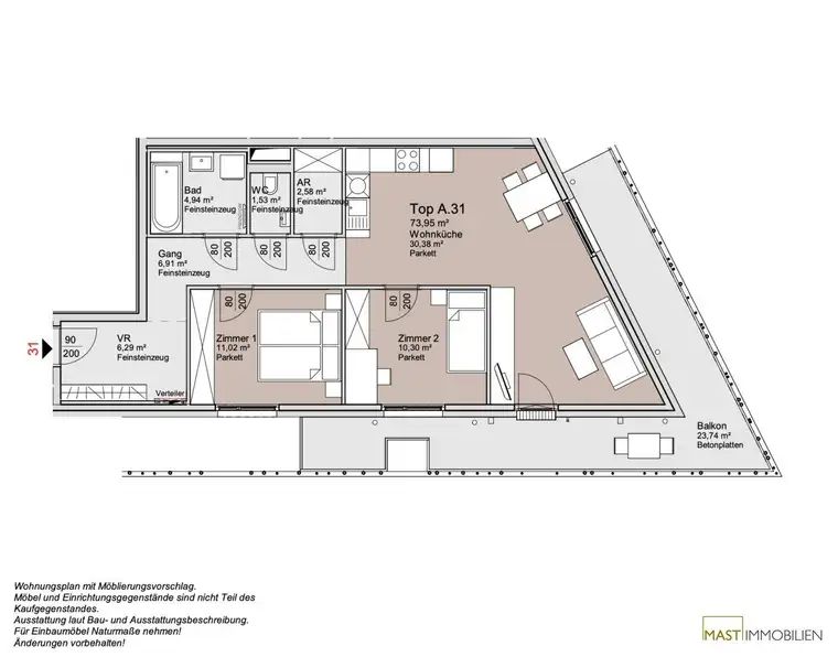 Provisionsfreie 3-Zimmer Wohnung mit 24 qm Balkon!