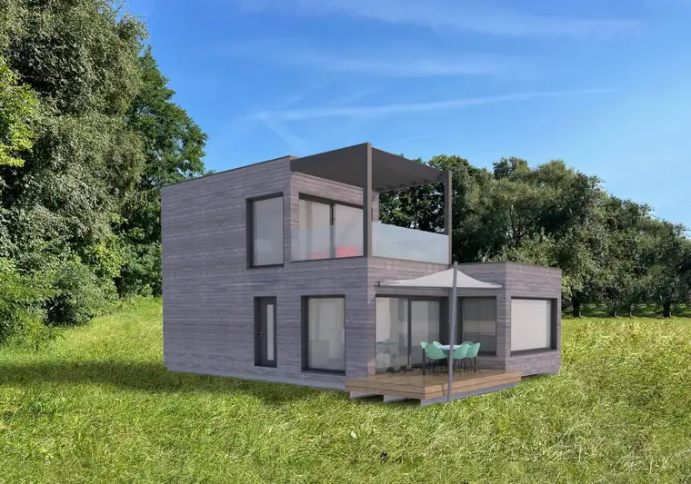 Traumhaftes Modulhaus mit ca. 80 m² Wohnfläche mit Terrasse EG und Dachterrasse auf Grundstück nach Wahl