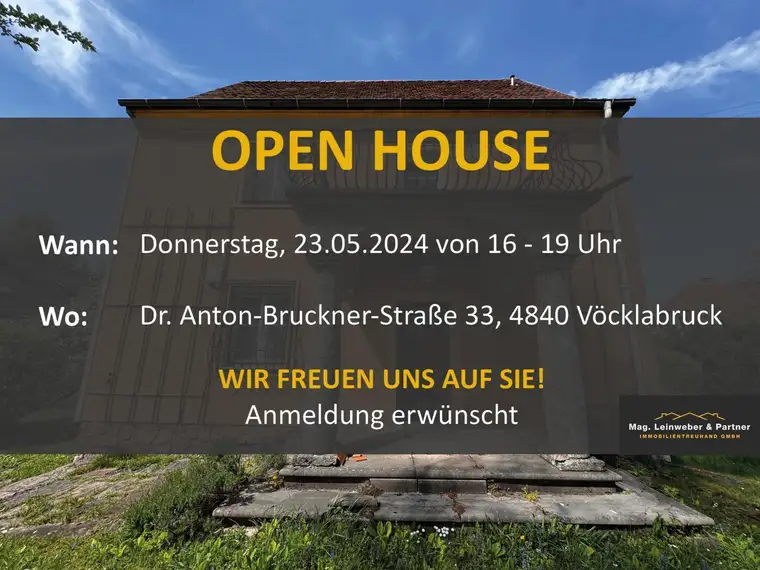 OPEN HOUSE ! 23.5.24 von 16 -19 Uhr Entzückende Villa aus 1952 1A Lage Brucknerstraße in Vöcklabruck möchte aus dem Dornröschenschlaf geweckt werden