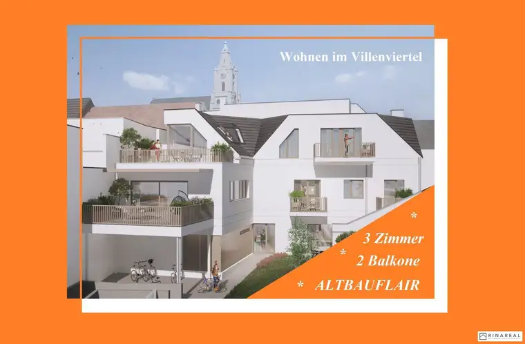 PROVISIONSFREI | Wohnen im Villenviertel | 3 Zimmer Wohnung mit 2 Balkonen (1.OG) | Altbauflair mit Raumhöhen bis zu 3,66 m | Hochstraße | Fertigstellung Mitte 2025 (Gebäude D - Top 2)