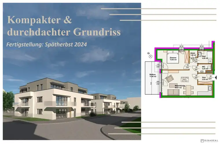 Blumengasse - Bauteil B | Neubauprojekt | 2 Zimmer Wohnung - 1.OG | Balkon | Belagsfertig | Tiefgaragenstellplatz optional | Spätherbst 2024 (Top B5)