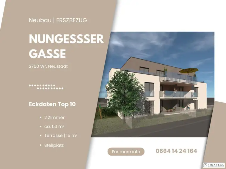 Neubauprojekt - Nungessergasse | 2 Zimmer | Terrasse | Belagsfertig | inkl. PKW-Stellplatz | TOP 10
