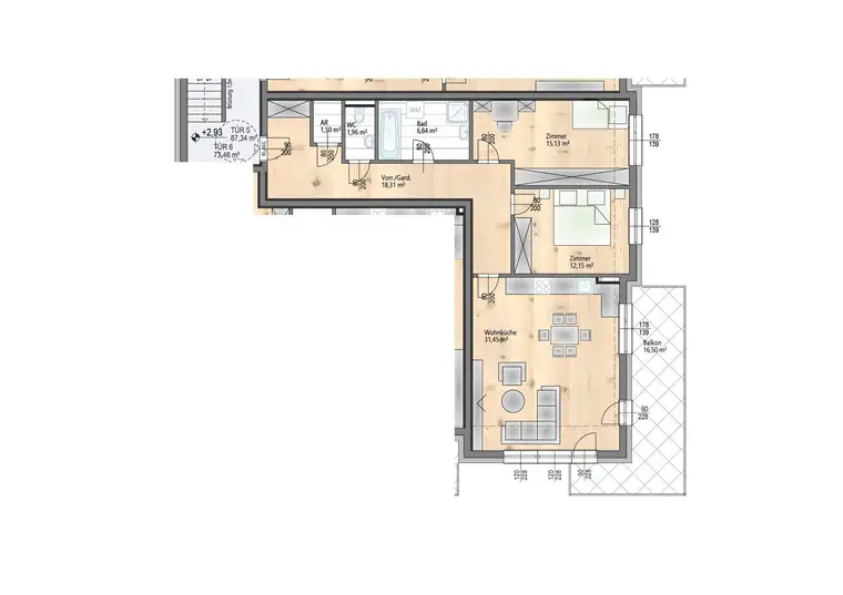 NEU IM PROGRAMM - Familienwohnung - PREMIUMLAGE - 16 m² Balkon - großzügiges Wohnzimmer mit 32 m² - 3 Zimmer mit tollem Ausblick ins Grüne - Provisionfrei - Ziegelmassivbau