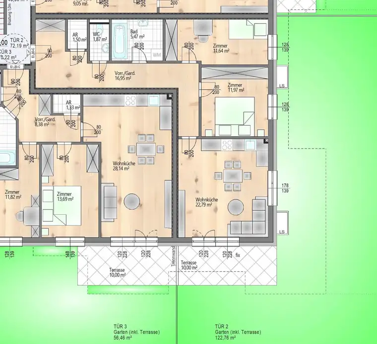 Traumwohnung mit Eigengarten und Terrasse - 3 Zimmer - bereits in Bau - schlüsselfertig - barrierefrei - provisionsfrei