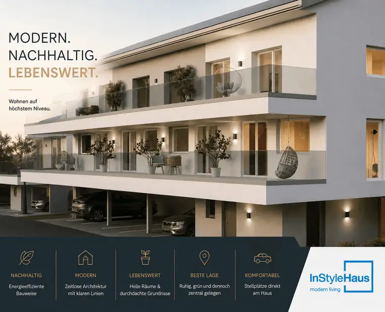 Grün vor Augen. Terrasse vor der Tür. Einfach wohlfühlen.