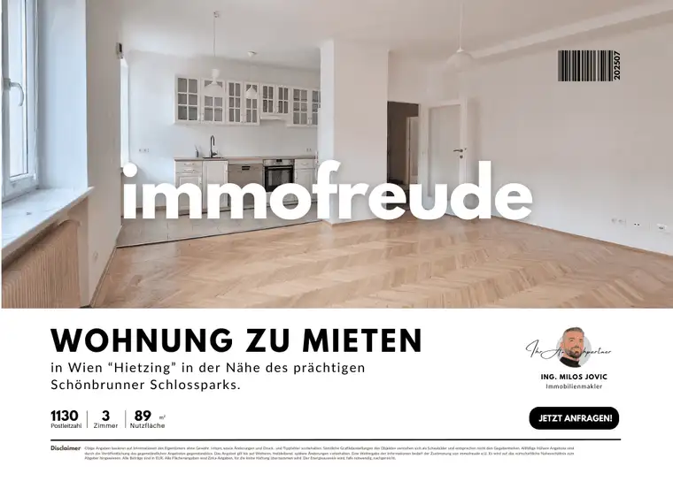 Helle 3 Zi -Neubauwohnung in Toplage - Nähe Schönbrunner Schlosspark zu mieten