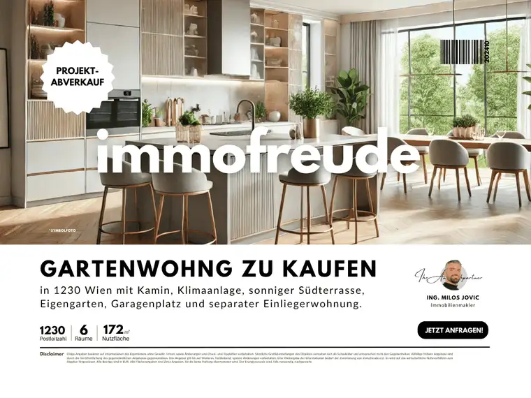 Rollstuhlgerechte 6 Zi-Neubau- Gartenwohnung im 1OG mit Klimaanlage, Kamin,Süd-Terrasse,2 Bäder, 2 WCs und Garagenstellplatz zu kaufen!