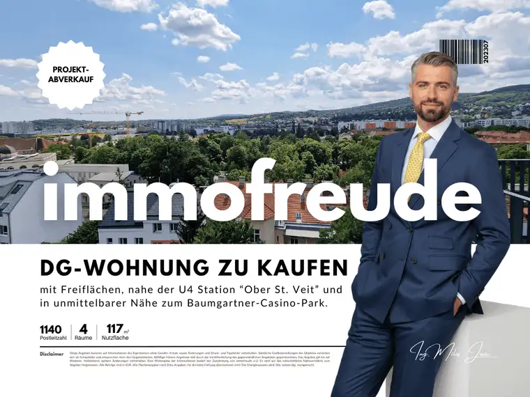 Zum Verkauf steht eine 4 Zimmer klimatisierte Dachgeschosswohnung mit Fernblick und Dachterrasse, in Wien Penzing, nahe der U4 Station “Ober St. Veit” und in unmittelbarer Nähe zum Baumgartner-Casino-Park.