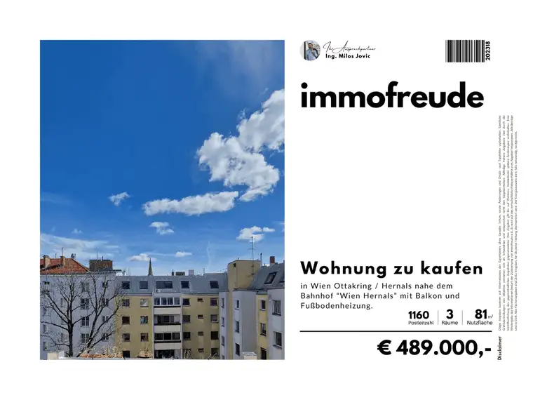 202318-Zum Verkauf steht eine sanierte in Wien Ottakring befindliche 3-Zimmer-AltbauWohnung mit Balkon und Fußbodenheizung.