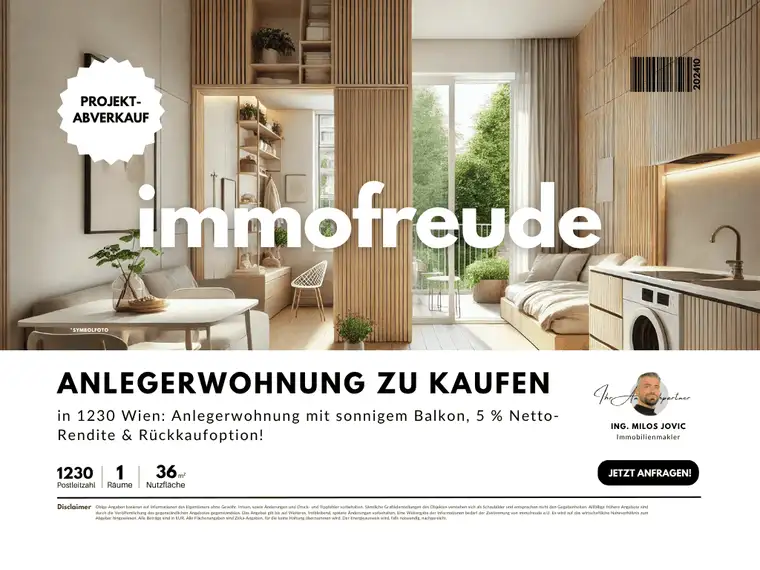 1-Zi-Anlegerwohnung mit sonnigem Balkon, 5 % Netto-Rendite &amp; Rückkaufoption