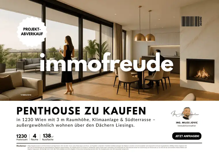 4 Zi-Neubau- Etagen-PENTHOUSE mit 3m Raumhöhe, Klimaanlage, Kamin,Süd-Dachterrasse,2 Bäder, 2 WCs und Garagenstellplatz zu kaufen!