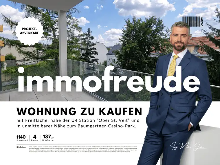 Zum Verkauf steht eine süd- / nordseitig ausgerichtete 4 Zimmer generalsanierte Altbauwohnung mit 12 m² Balkon , in Wien Penzing, nahe der U4 Station “Ober St. Veit” und in unmittelbarer Nähe zum Baumgartner-Casino-Park.