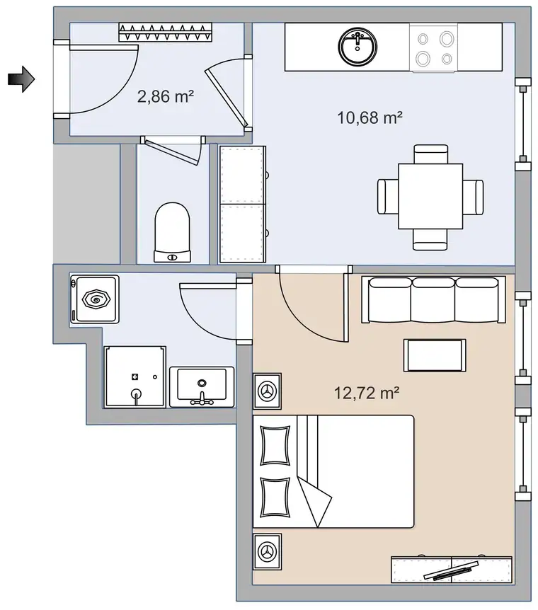 Ruhige 2- Zimmerwohnung in saniertem Haus