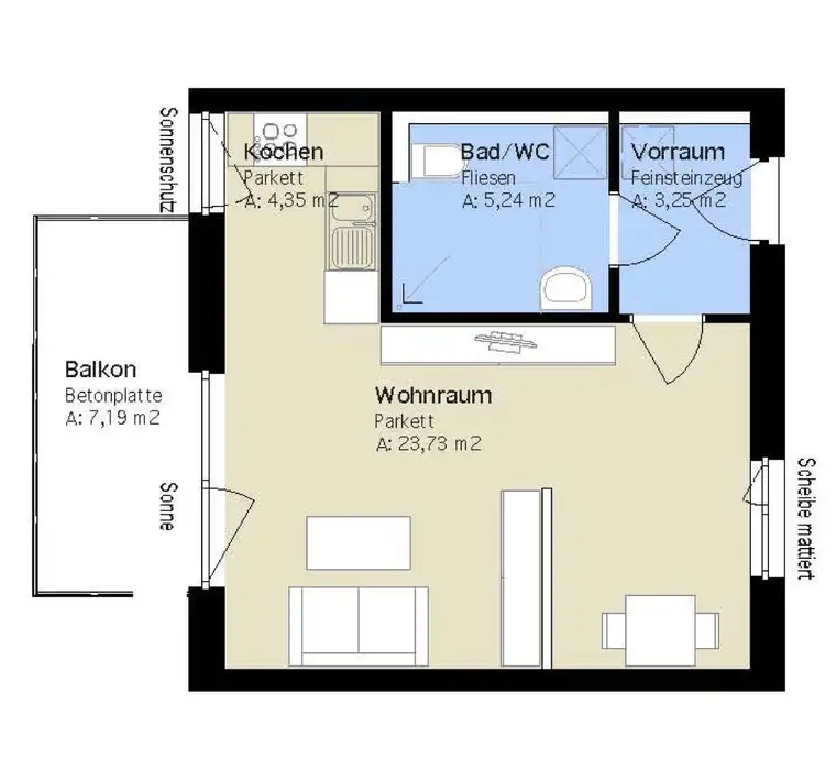 Moderne 1-Zimmer-Wohnung mit Balkon