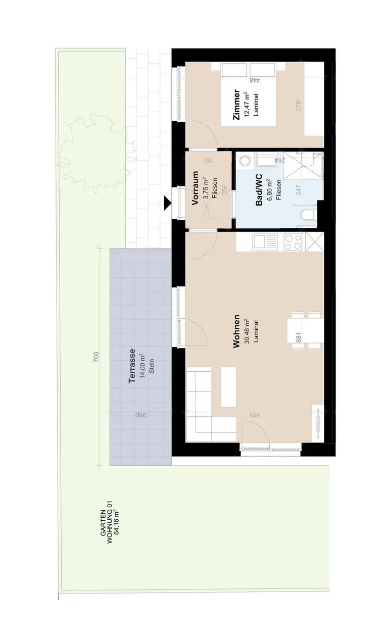 Neubau 2-Zimmer-Wohnung mit Garten und Terrasse - Gefördert