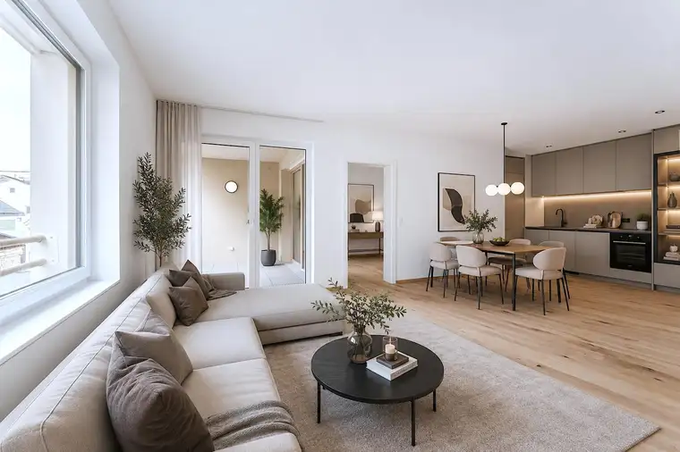 Hofseitige süd-west Loggia - NEUBAU - ZENTRUM Vöcklabruck - 3-Zimmer - Optional mit Dachgarten - ev. Mietkauf