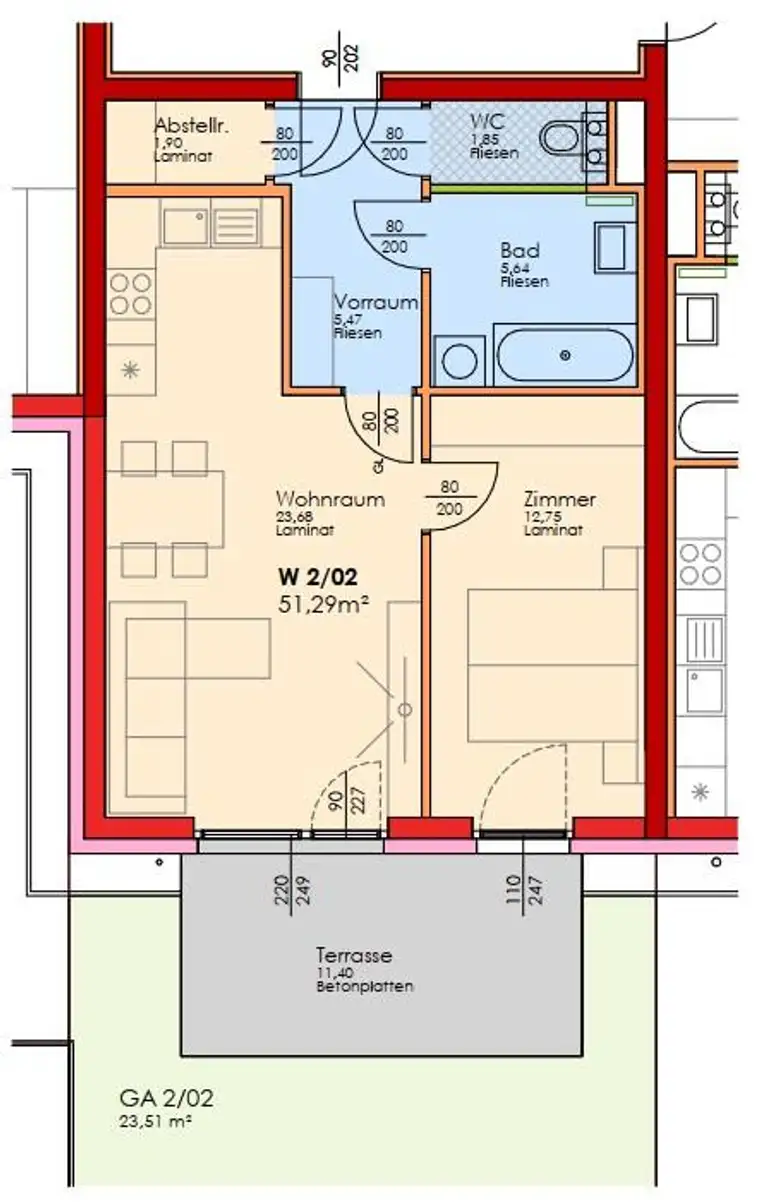  Top2/02-Erstbezug-2Zimmer-Eigengarten-Terrasse-2PKW-Einstellplätze-Miete mit Kaufoption 