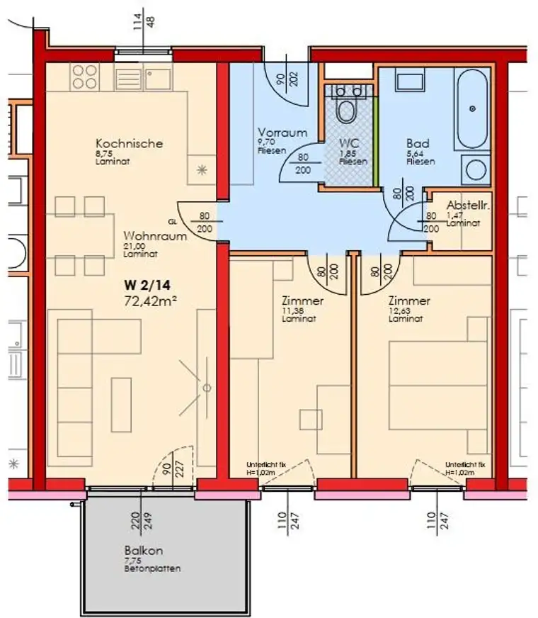  Top2/14-Erstbezug-3Zimmer-2.OG-Balkon-2PKW-Einstellplätze-Miete mit Kaufoption 