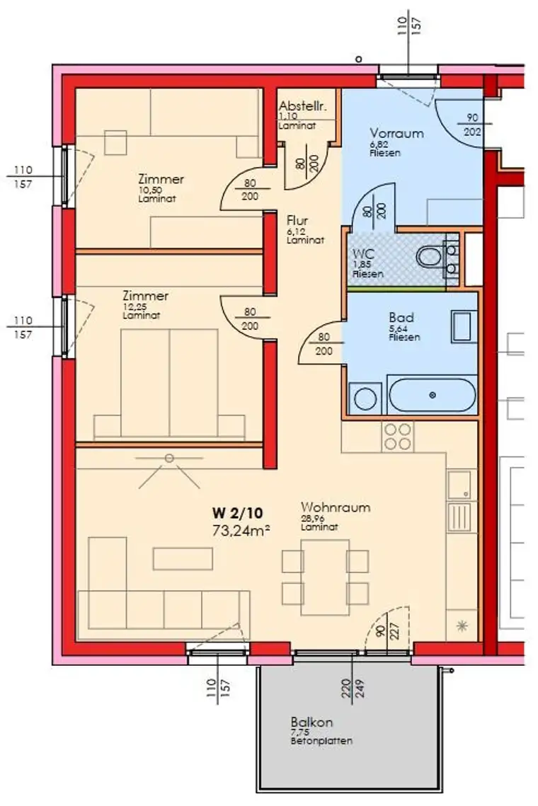  Top2/10-Erstbezug-3Zimmer-1.OG-Balkon-2PKW-Einstellplätze-Miete mit Kaufoption 