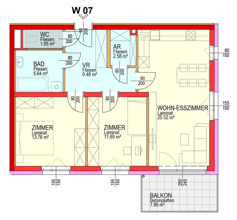  Top07-Erstbezug-3Zimmer-Obergeschoss-Balkon-2PKW-Abstellplätze-Miete mit Kaufoption 