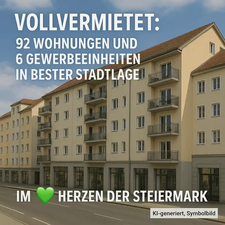 Top – Investment &amp; Top - Preis Vollvermietet: 92 Wohnungen und 6 Gewerbeeinheiten in bester Stadtlage Wohn- und Gewerbeimmobilien- Portfolio im 💚 der Steiermark