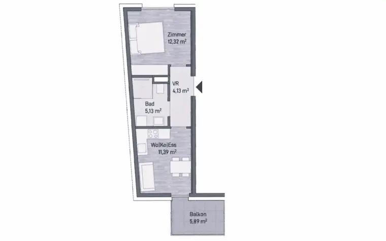 Letzte Wohnung ! Neubauprojekt in Graz, Jakomini - Moderne Anlegerwohnung (32m²) mit Balkon! Provisionsfrei