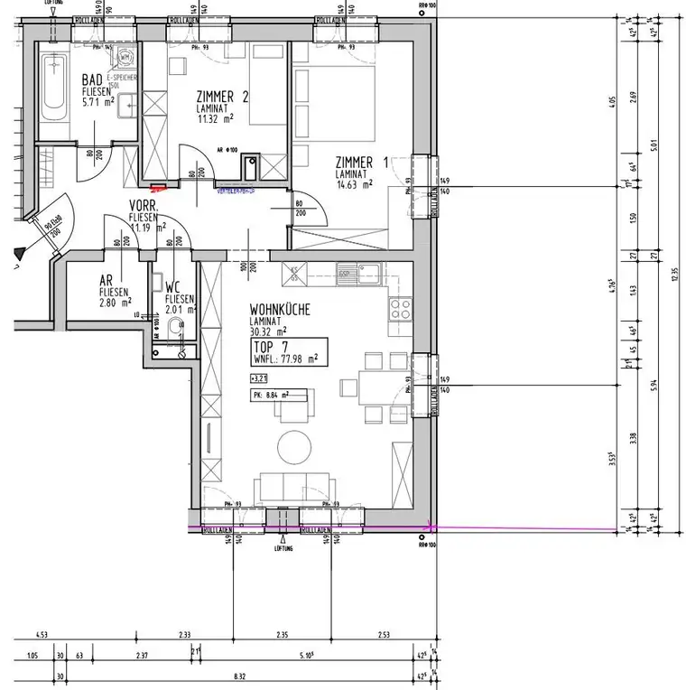 Großharras | Geförderte 3-Zimmer-Mietwohnung | Top 7 | 1. OG
