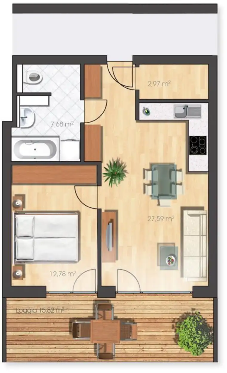 2-Zimmer-Wohnung mit großer Loggia