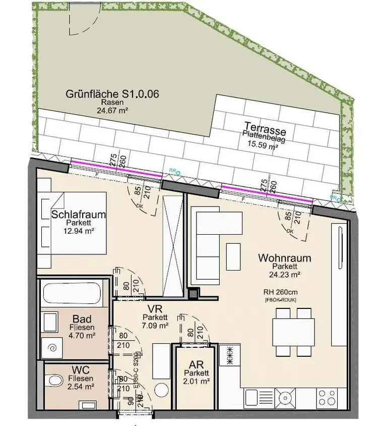 Moderne 2-Zimmer-Wohnung mit Eigengarten