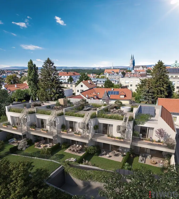JETZT BAUSTELLE BESICHTIGEN | ERSTBEZUG TOWNHOUSE IM ZENTRUM | Südwestseitiger Eigengarten und Dachgarten | Sole-Wasser-Wärmepumpe | 2 TG-Stellplätze