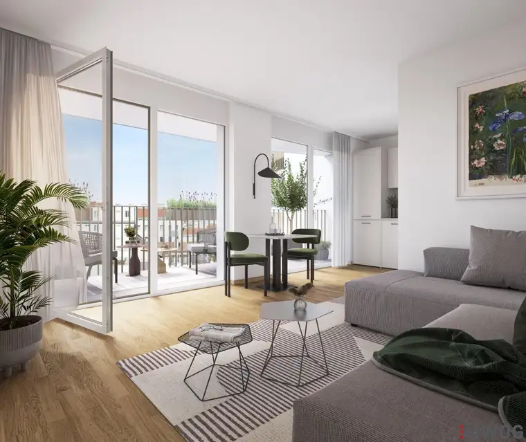 ERSTBEZUG mit Fernblick | Hofseitige 2-Zimmer Wohnung mit ca. 14 m² Balkon | Fernwärme | TG-Stellplatz optional | Nachhaltiges Wohnbauprojekt