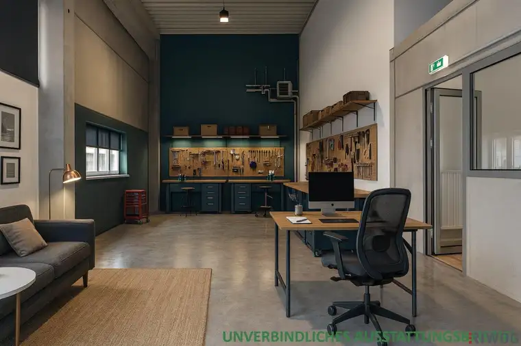 Ebenerdige Halle | modernes, repräsentatives Gelände | nutzbar als Werkstatt, Lager oder Büro | beheizt &amp; mit Wasseranschluss