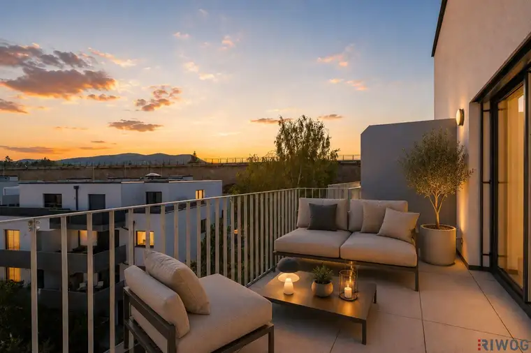 Süd-Terrasse | ERSTBEZUG DG-Wohnung mit 3 Zimmern | über 3m Raumhöhe | Klima &amp; Luftwärmepumpe | Tiefgaragenplatz