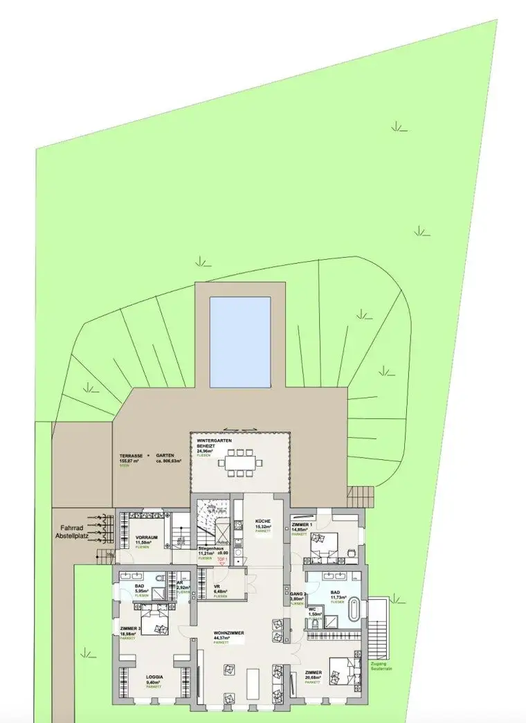 Mitten im Grünen &amp; im Villenviertel: exklusive Gartenwohnung mit ca. 930 m² Außenfläche, beheiztem Wintergarten, Pool, Luftwärmepumpe u.v.m.!