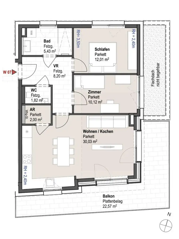 Sportplatzstraße W7: Exklusive Dachgeschosswohnung mit großem Eckbalkon in sonniger Lage