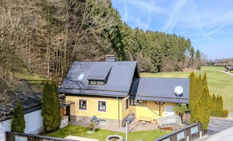 RARITÄT: Schmuckes Einfamilienhaus mit Werkstatt und Garage am Grünland und Wald