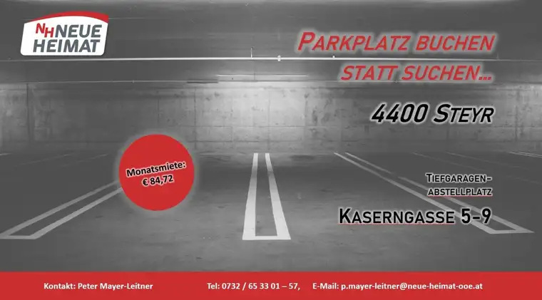 LASSEN SIE IHR AUTO NICHT IM REGEN STEHEN! - TIEFGARAGENPLÄTZE IN STEYR (Solaris am Tabor) ZU VERMIETEN!