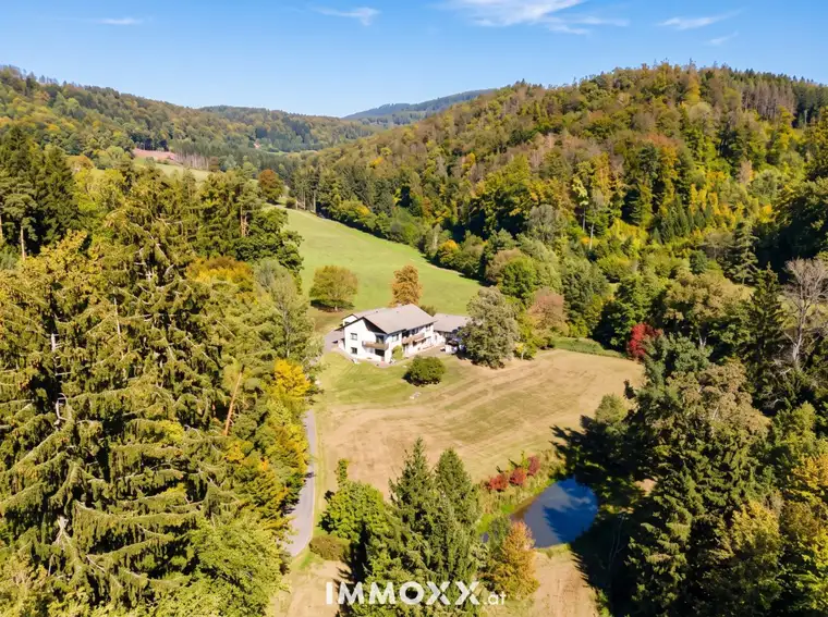 Herrschaftliche Landhausvilla in absoluter Alleinlage – 14.500 m² Natur, 2 Fischteiche, Hallenbad