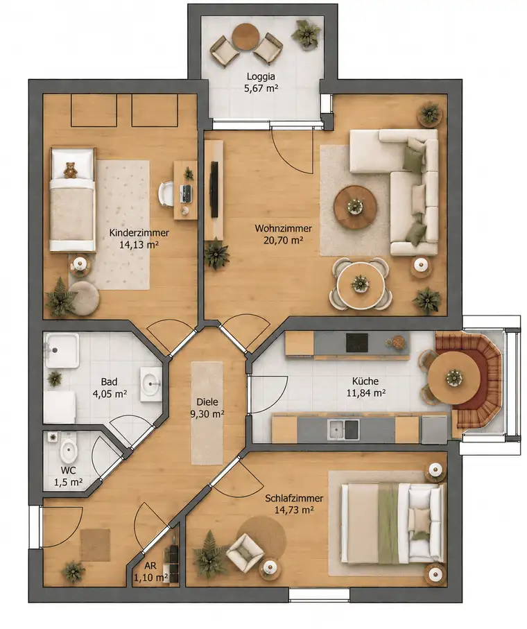 Heimelige 3-Zimmer-Wohnung mit Loggia