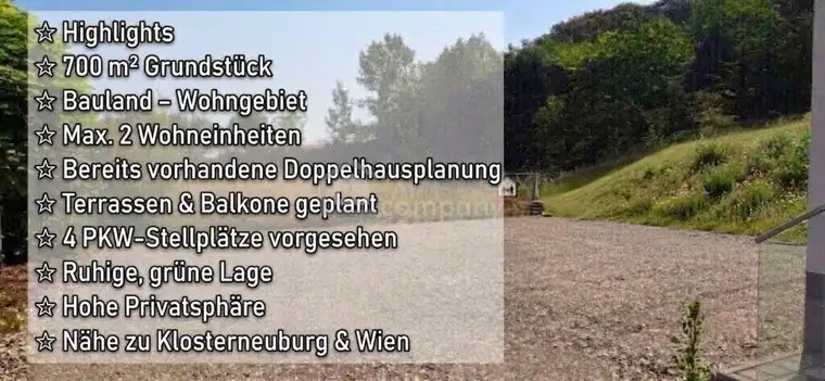 Attraktives Bauland mit Projektplanung nahe Klosterneuburg