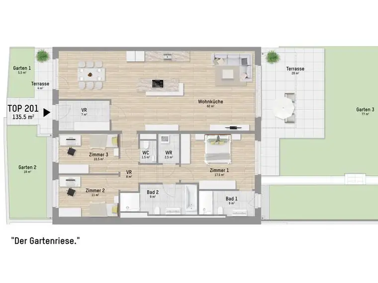 Grüne Oase mitten in der Stadt. 4-Zimmer Traum mit 135 m² und 100 m² Garten in Aspern. Gleich einziehen. 