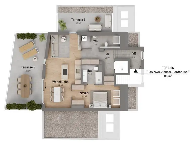 1210, Langenzersdorfer Straße, In Strebersdorf am Fuße des Bisambergs, 2-Zimmer-Penthouse 