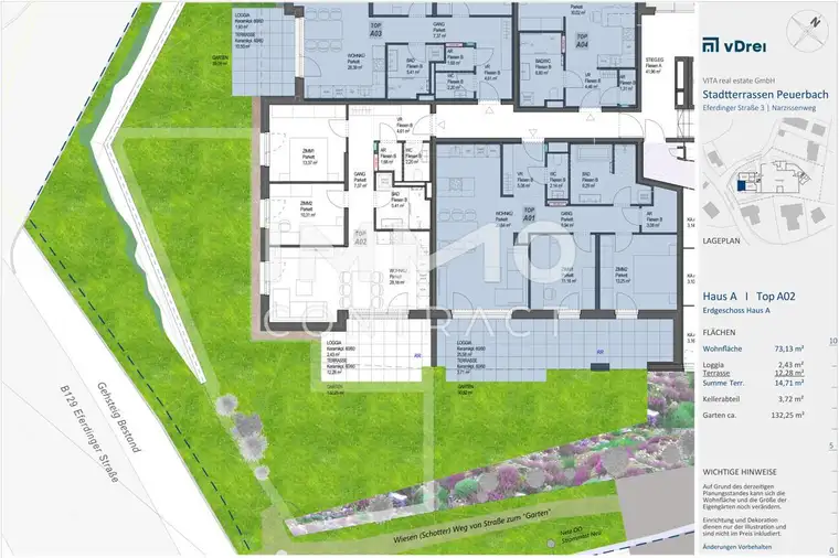 Ideale 3-Zimmer Eck-Gartenwohnung in den STADTTERRASSEN PEUERBACH - provisionsfrei! ** JETZT FRÜHKÄUFER-RABATT!**