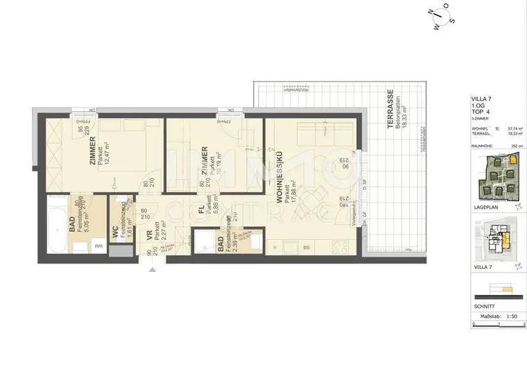 KREMSER WOHNDOMIZIL3Zi- 58qm- Terrassen-Eigentum, 2Bäder, Lift, Tiefgarage, in beliebter Grünruhelage