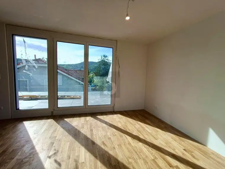 HOCHWERTIGER NEUBAU MIT GARTEN, ZWEI TERRASSEN &amp; PANORAMABLICK RICHTUNG KAHLENBERG