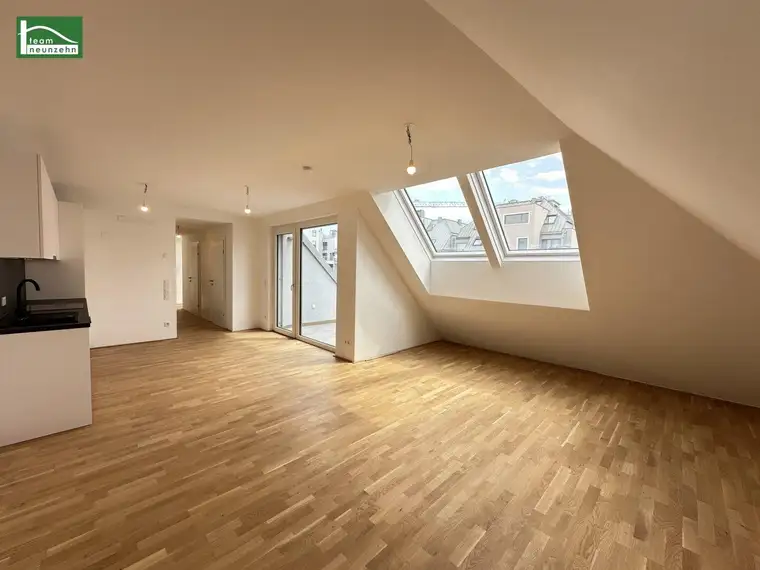 Hochwertiger Erstbezug mit großer Süd-Terrasse in Hofruhelage nahe Kagraner Platz! Küche und top Ausstattung inklusive!