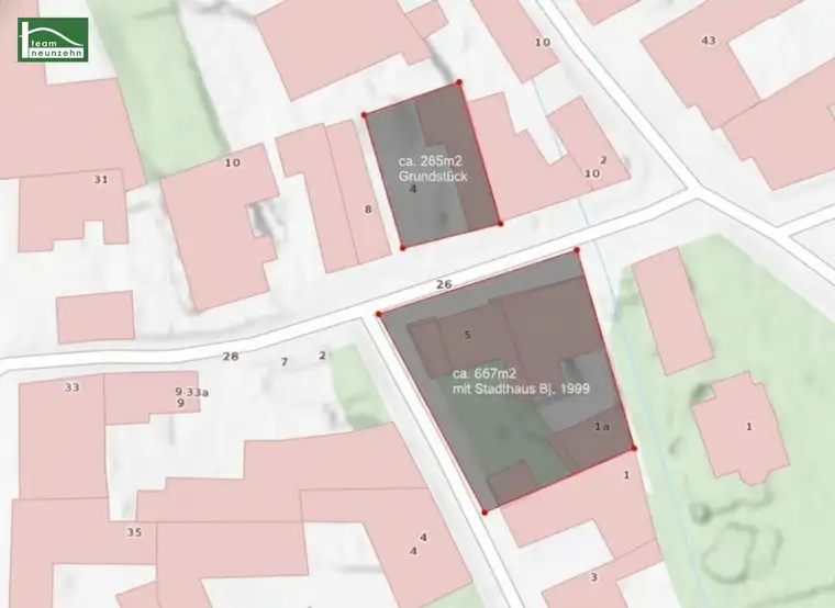 Ca. 265m2 Baugrund + geniales neuwertiges Stadthaus gleich gegenüber.