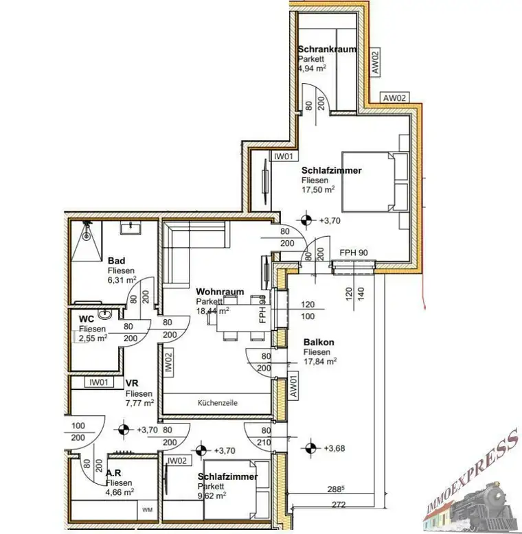 Hochwertige 3- Zimmerwohnung mit 17,84 m² Balkon - NEUBAU