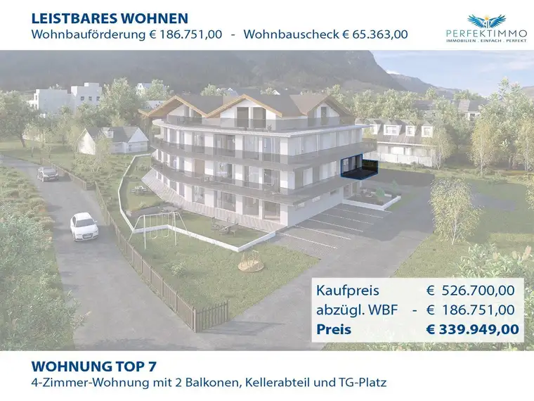 Top 07 mit WBF: Exklusive 4-Zimmer-Neubauwohnung mit 2 Balkonen