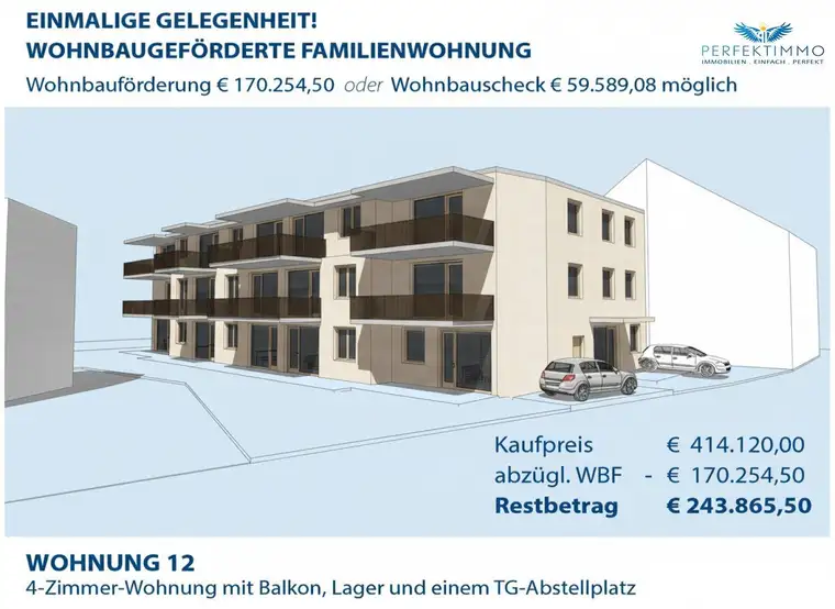 Schnell zugreifen: Wohnbaugeförderte Familienwohnung W 12 inkl. 1 TG-Abstellplatz